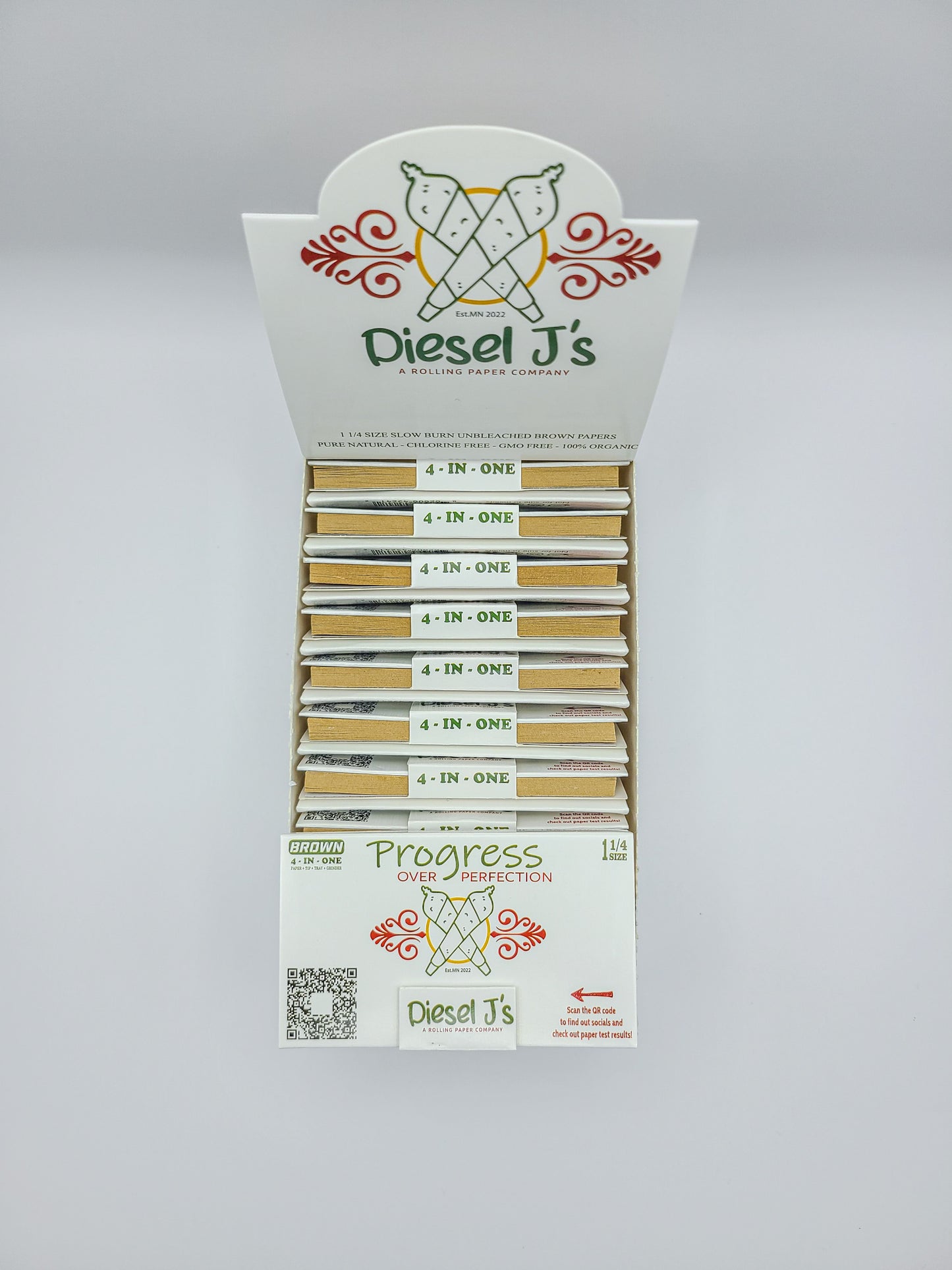4 In 1's 1 1/4 Size Rolling Paper Booklets Box